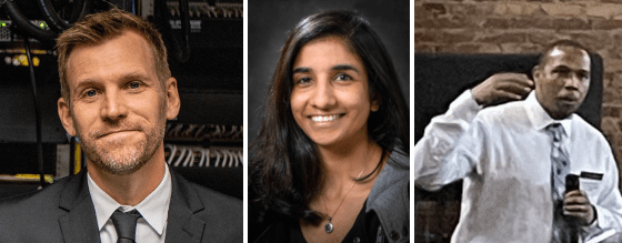 Charlie Mewshaw, Fatema Bannat Wala, and Taurean Russell smiling for a photo