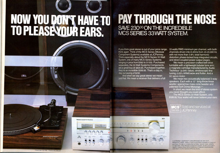 Old vintage radio, speaker, and turntable in a magazine posting.