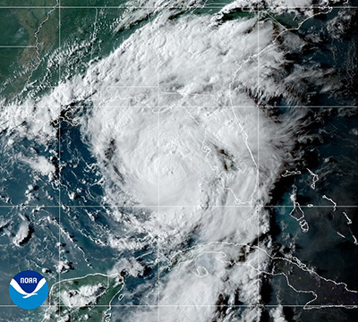 Overhead view of hurricane clouds