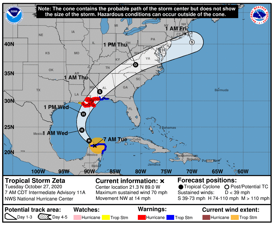 Tropical Storm Zeta probable path.