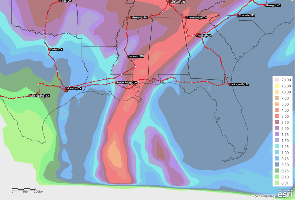 Tropical Storm Zeta landfall zone map.